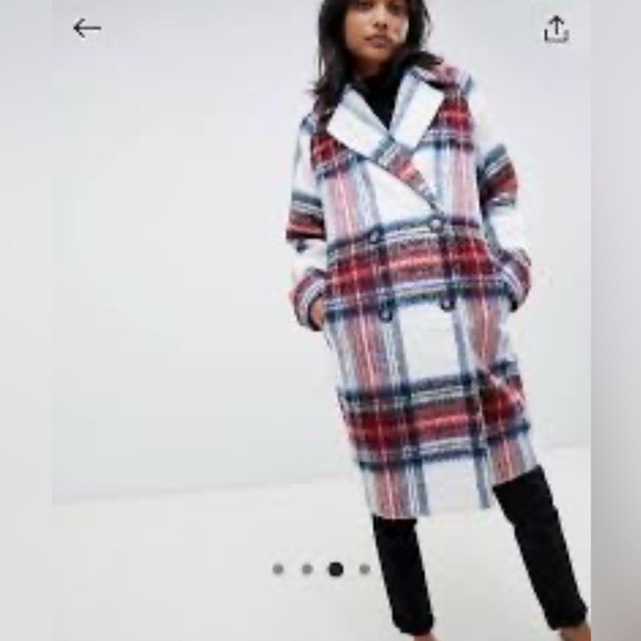 ASOS Red and Blue Plaid Trench Coat - Picture 2 of 16